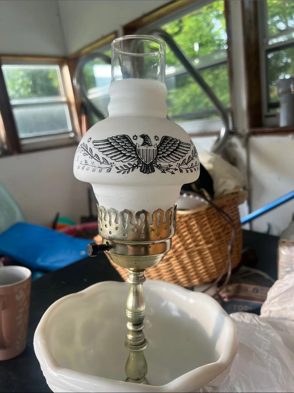 Retro White Milk Glass Pedestal Lamp and Bowl Accent